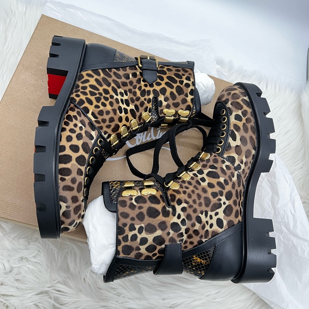 Christian Louboutin | Cheetah-Print Calf Hair Combat Boots - Picture 10 of 16